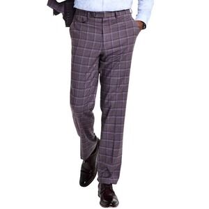 Tayion Mens Dress Pants Lavender Plaid Regular Fit 38W 34L